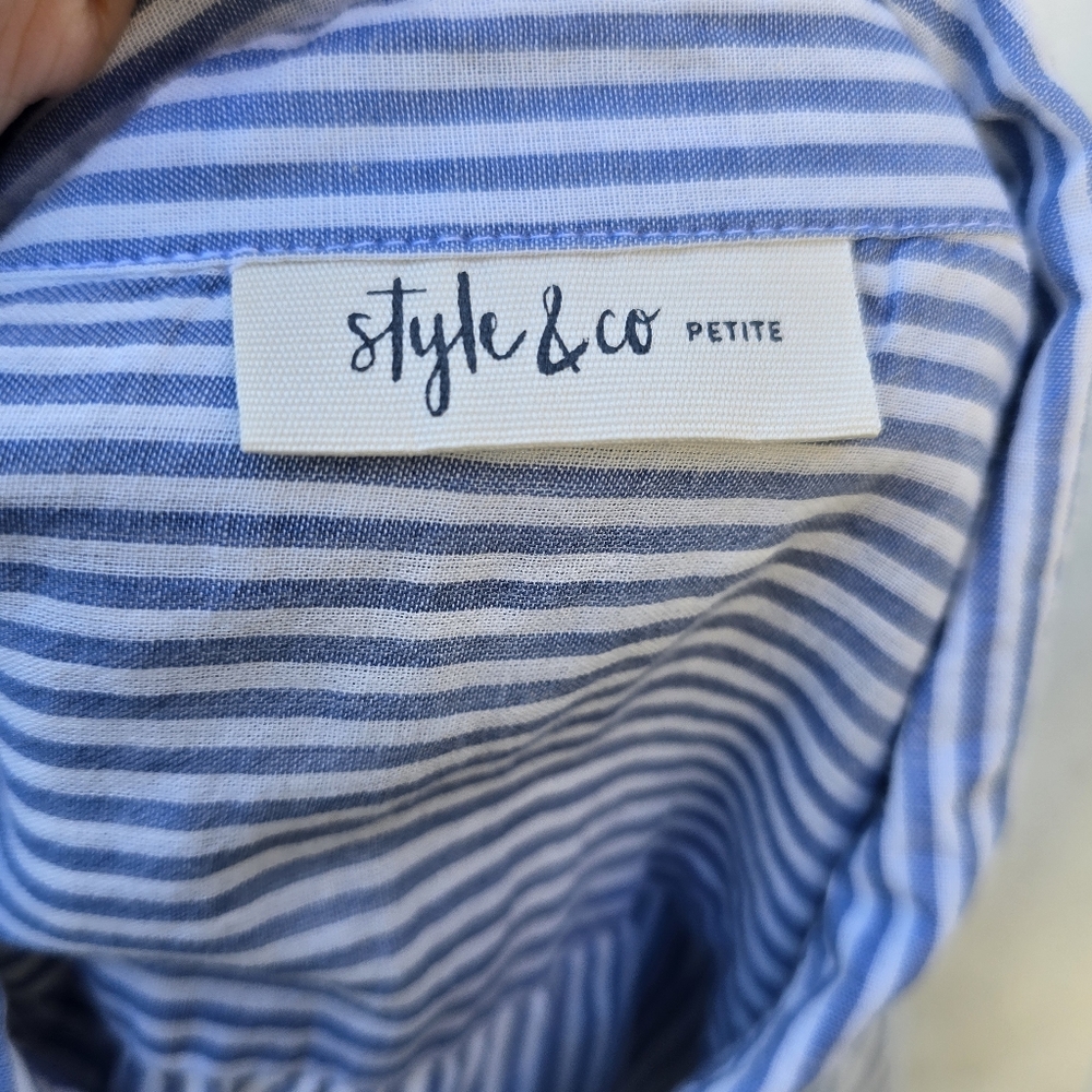 Style & Co. Striped Floral Embroidered Button-Up Shirt Sz M - Picture 7 of 8